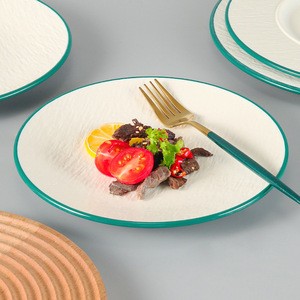 Plato Redondo de Melamina con Borde Verde para Servir Ensaladas en Restaurantes, 8.5 Pulgadas, Uso Comercial - Product Image 1