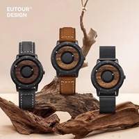 Reloj de Pulsera Magnético Creativo Maglev Sin Manecillas, Personalizado OEM, Nuevo, de Cuero Genuino y Madera de Sándalo para Hombre, Venta al Por Mayor