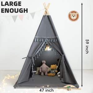 Tente tipi pour enfants en toile de coton naturelle lavable, <span class=keywords><strong>d</strong></span>écoration de camping en plein air, grande tente tipi pour enfants, petite <span class=keywords><strong>maison</strong></span> avec tapis rembourré, sac de transport - Product Image 4