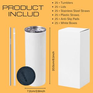 Lot de 25 gobelets isothermes à double paroi en acier inoxydable pour sublimation, avec couvercle et paille, pour boissons froides en voyage - Product Image 2