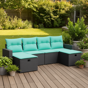 Set di Divani da Esterno in Polyrattan Nero con Cuscini, Arredamento da Giardino, Set di 6 Pezzi Componibili - Product Image 2