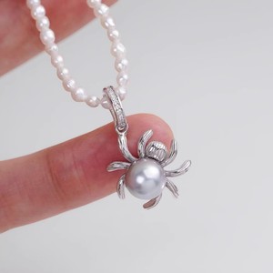 31295DIY Bonito colgante de araña con soporte de plata S925 y accesorio vacío para cuentas redondas de 8-9mm, para collares, colgantes de perlas y dijes - Product Image 4