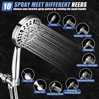 Pommeau de douche à jet large 10 modes de pulvérisation, douchette à main haute pression, économie d'eau, finition chrome satiné nickel, essentiels pour la salle de bain
