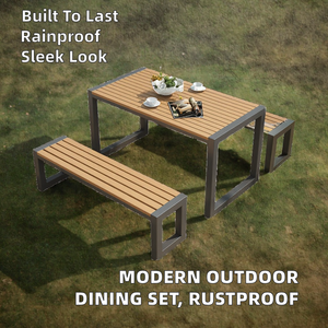 Modern Style Waterproof Outdoor <b>Garden</b> Dining Set Rust-Preventing Wood <b>Table</b> Chair Corrosion Resistance Metal Frame Furniture - Product Image 2