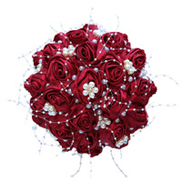Bouquet de mariée rouge romantique en perles et rubans, écologique, de haute qualité, fait main, fleurs artificielles en satin, pour remise de diplôme et Halloween