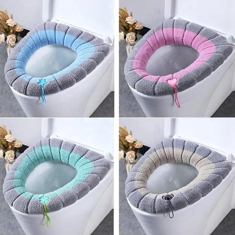 Universal Winter Warm Toilet Mat O Shaped Bathroom Toilet Pad Cushion With Hanging Loop Stretchable Thicker Toilet Seat Cover