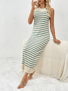 Vestido Maxi de Punto a Rayas sin Mangas con Cuello Redondo, Elegante y Casual <span class=keywords><strong>para</strong></span> <span class=keywords><strong>Mujer</strong></span>, Venta al por Mayor de Fábrica - Product Image 3