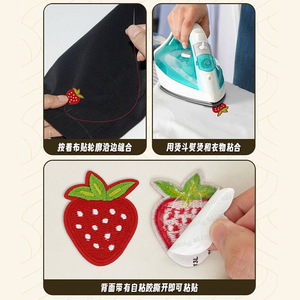 Écussons brodés Lingzhi en forme de fraises, à coudre, étiquettes en tissu brodé pour sacs et vêtements, accessoires faits main DIY - Product Image 4