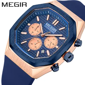 MEGIR 2215 New Square Silicone Men's Wristwatch Clock Colorful Sport Watch For Men Analog Quartz Watches Custom LOGO Factory