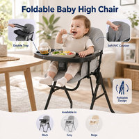 Chaise haute pliable compacte pour bébé avec plateau amovible et porte-gobelet, harnais à 5 points, coussin rembourré facile à nettoyer