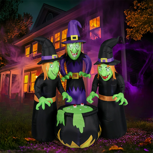 Decorazione Gonfiabile Personalizzabile per Halloween con Logo, Tre <span class=keywords><strong>Streghe</strong></span> Intorno al Calderone con Luci LED per Decorazioni Esterne - Product Image 2