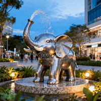 Fontaine Sculpturale Éléphant en Acier Inoxydable SENZHAO, Statue d'Animal en Métal Taille Réelle avec Fontaine d'Eau pour Décoration de Place Commerciale