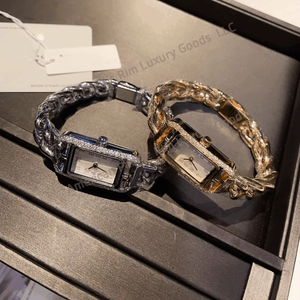 Reloj de Cuarzo Dorado Elegante para Mujer, Marca H, Esfera Rectangular Retro, Lujoso con Pedrería, Caja de Regalo Elegante - Product Image 1