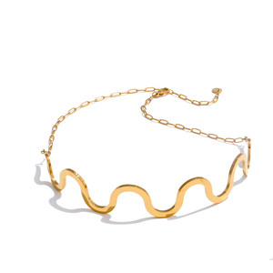 Jinyue 4831 nuovo arrivo collana a catena a onde d'oro impermeabile 316L in acciaio inox in metallo girocollo collana per le donne gioielli - Product Image 1