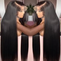 Perruque frontale en dentelle HD transparente 13x4, cheveux humains vierges indiens bruts ultra-lisses, vente en gros, pas chère, pour femmes noires