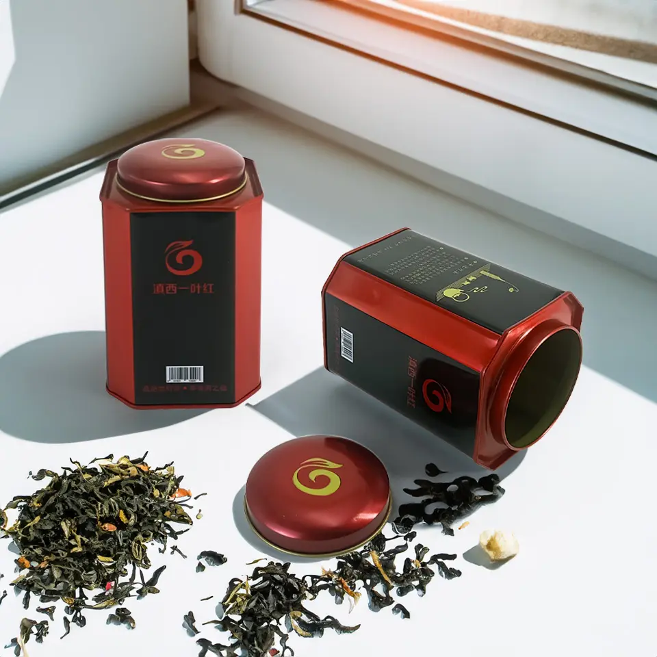 Jinyuanbao, impresión personalizada, lata de té Octágono, té verde, lata de café de Metal, embalaje