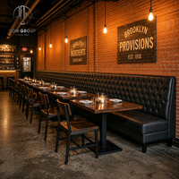 Conjunto de Muebles Comerciales para Restaurante Ron Group, Asientos de Cuero en Forma de L con Respaldo Alto, Mesa Cuadrada de Madera, Silla de Metal