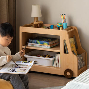 خزانة كتب خشبية قابلة للإزالة ، رف تخزين لعبة أطفال ، سيارة كرتونية بسيطة وعصرية ، رف كتب خشبي للأطفال - Product Image 5