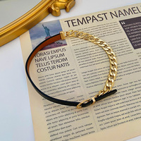 Collier ras du cou punk sexy en plaqué or avec couture sur chaîne cubaine taille ajustable collier de ceinture gothique en cuir bijoux pour femmes