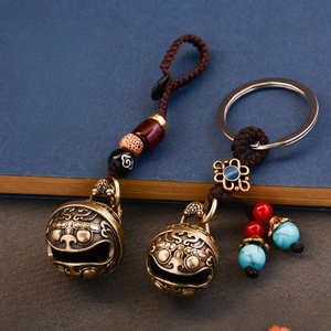 Portachiavi con Campana in Ottone Portafortuna Stile Feng Shui Cinese, Monete d'Oro, Monete dei Cinque Imperatori Retrò, Cordino per Telefono, Campane Taotie, Regali - Product Image 5