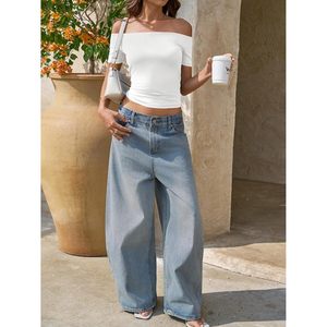 Fisoew Top de Hombros Descubiertos para Mujer, Manga Corta, Transpirable, Algodón y Spandex, Ropa Casual de Verano, Sin Costuras, Detección de Agujas - Product Image 5