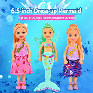 Poupée sirène de 15 cm (6 pouces) avec robe, queue amovible et ailes de papillon, accessoires inclus pour jeu d'imitation des filles - Product Image 2