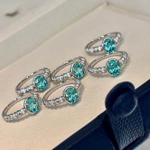 Anillo Fino de Plata de Ley S925, Premium, Mediano, Turmalina Azul Neón Antigua de Paliba, Colorida, Estilo Espiral de Masa Frita Brillante para Mujer - Product Image 1