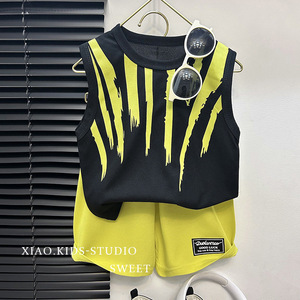 Nieuwe Stijl Zomer Jongens Casual Print Tweedelig Set Koreaanse Versie Pak Met Modieus Briefjack Vest En Korte Broek Voor Kinderen