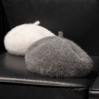 Béret en fourrure d'angora douce et moelleuse pour femme, couleur unie, chaud, en peluche, style peintre, chapeau d'hiver vintage, couvre-chef quotidien pour femme, automne