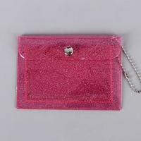 Dompet Kartu PVC Tahan Lama yang Dapat Disesuaikan, Kantong Transparan, Penutup Kancing, Anti-RFID, Multifungsi untuk Kartu Identitas
