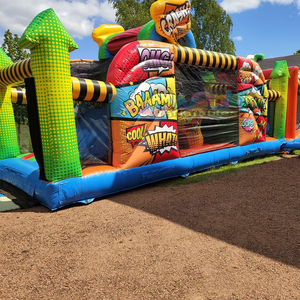 Parcours de obstáculos inflable comercial, castillo inflable combinado con diseño de cómic pop art, pista de obstáculos inflable para adultos - Product Image 2