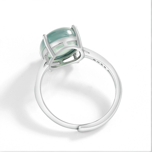 Bague ovale en jadeite bleu eau de qualité A, véritable et naturelle, jade de qualité glace, monture en argent S925 - Product Image 3