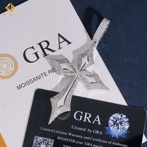 925 Silver Rhodium Plated GRA Certified <b>Rope</b> <b>Chain</b> Moissanite Cross Pendant Christian Jewelry Hiphop Men Rapper Iceout Necklace - Product Image 2