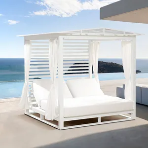 Sunbed With Shape Double Lounger Aluminum Swimming Pool Beach Garden Tanning Daybed Outdoor Sunbed With Canopy