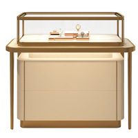 Vitrine de Luxe Moderne en Bois Massif pour Bijoux avec Finition Or et Blanc, Personnalisable pour Magasins de Détail