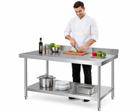 Table de préparation de cuisine commerciale à double niveau, finition polie, capacité de charge de 300 kg/m, pour hôtel et restaurant