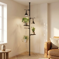 Support d'angle pour lampe de culture sans perçage avec tige de tension et minuterie, étagère à plantes d'intérieur à intensité variable pour plusieurs plantes en pot CE