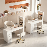 Table de manucure en gros avec collecteur de poussière, bureau en L pour salon de manucure avec tiroirs, présentoir, ensemble de chaises, mobilier de salon OEM