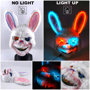 Bloody Rabbit Killer Headgear Luminous Light Halloween Cosplay Face <strong>Mask</strong> <strong>Scary</strong> Animal Plush Ghost Head Cover Prop - Product Image 5