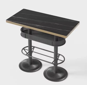 Ensemble de tabourets de bar rétro avec structure en métal noir et plateau en panneau ignifuge, <span class=keywords><strong>table</strong></span> haute pour café et bar à domicile - Product Image 4