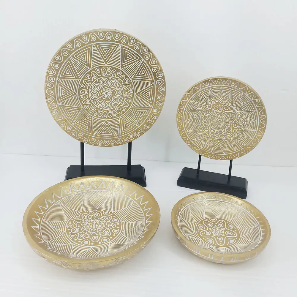 Mesa de decoración de mandala de poliresina, platos dorados, centro de mesa, piezas a la venta