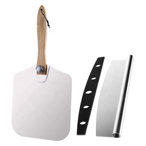 12 "* 14" in alluminio metallo Rocker Cutter <span class=keywords><strong>Pizza</strong></span> spatola per <span class=keywords><strong>Pizza</strong></span> Peel Set con manico pieghevole in legno per forni - Product Image 1