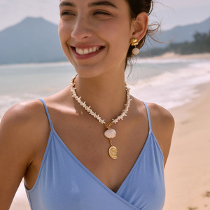 Collar de acero inoxidable con colgante de estrella para mujer, joyería de fiesta, diseño geométrico, color blanco - Product Image 2