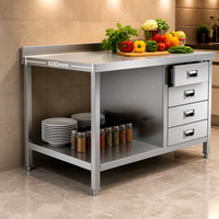 Table de travail commerciale en acier inoxydable poli pour restaurant, avec tiroirs, capacité de charge 500 kg/m, équipement de cuisine durable