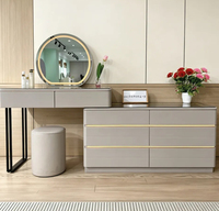 Table de maquillage moderne de luxe avec miroir LED et pieds en métal, bureau de maquillage avec tiroirs, meubles de chambre à coucher