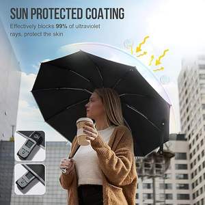 Зонт-автомат из стекловолокна, 10 спиц, трехсекционный, с отражающими элементами, защитой от УФ-излучения, 105 см, для солнца и дождя - Product Image 5