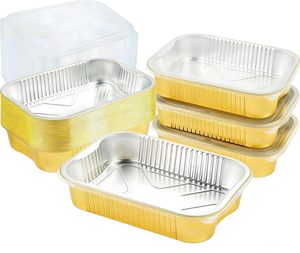 650ml/23oz 16*11cm Disposable Airtight <b>Foil</b> Lunch Box Gold Empty Aluminum <b>Foil</b> <b>Container</b> With Lid - Product Image 3