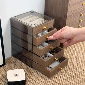 Caja Organizadora de Joyas <span class=keywords><strong>Grande</strong></span> a Prueba de Polvo, Diseño Vintage de Grano de Madera de 5 Niveles para Guardar Pulseras, Pendientes, Anillos y Collares - Product Image 3