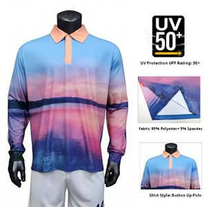 เสื้อโปโลแขนยาวผ้าโพลีเอสเตอร์ผสมสแปนเด็กซ์แบบซับลิเมชั่นสั่งทำพิเศษ ป้องกันรังสียูวี 50+ สำหรับผู้ชาย แห้งเร็ว เหมาะสำหรับตกปลา วิ่ง - Product Image 4