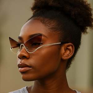 Gafas de Sol de Moda con Logotipo Personalizado 2025, Montura Metálica de Media Montura con Patas de Diamante, Protección UV400, Estilo Ojo de Gato para Mujer - Product Image 5